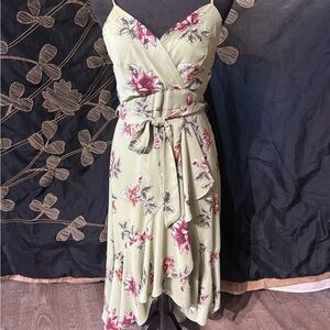 Purple Snow Floral Midi Dress in Green and Pink